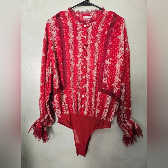 Free People After Hours Bodysuit in Red Size Small - Picture 4 of 10